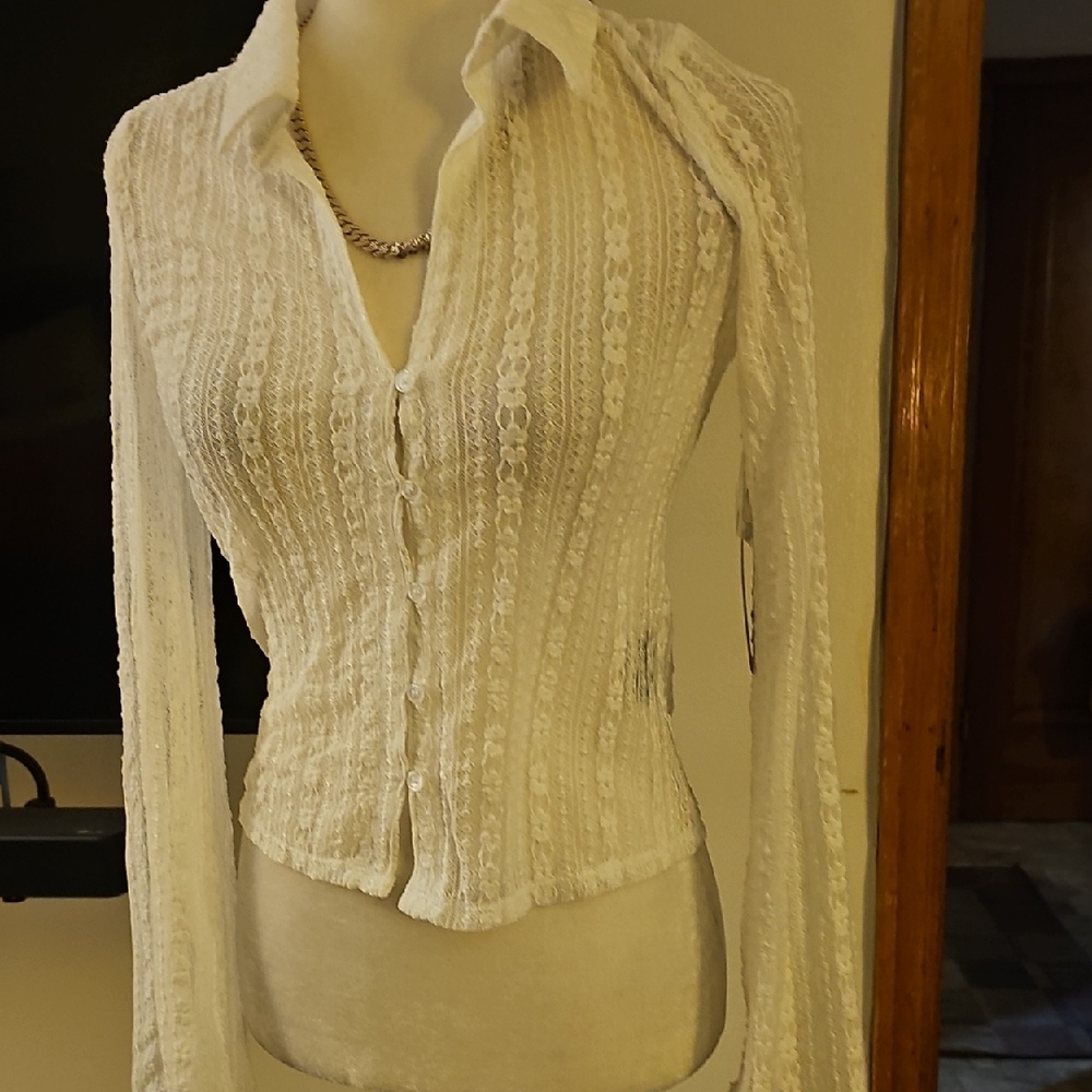 Elegant White Lace Button-Up Top